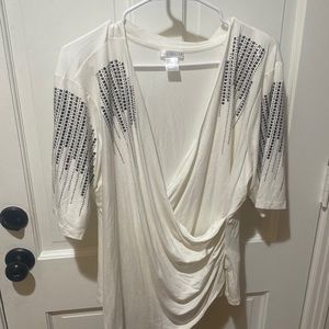 White metallic embellishments Venus blouse - gathered, drape front